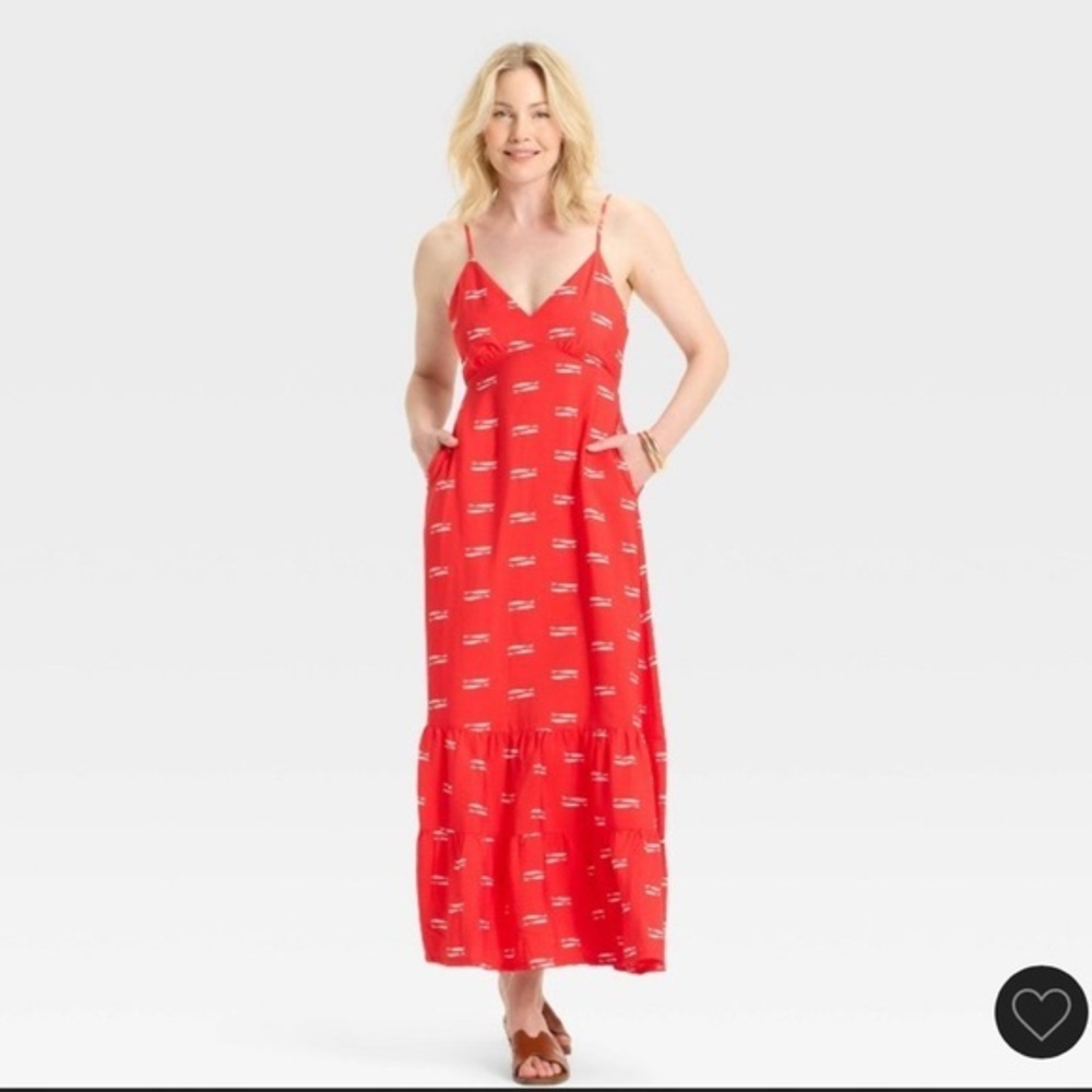 Women's Open Back Maxi Dress - A New Day™ Red/White Fish